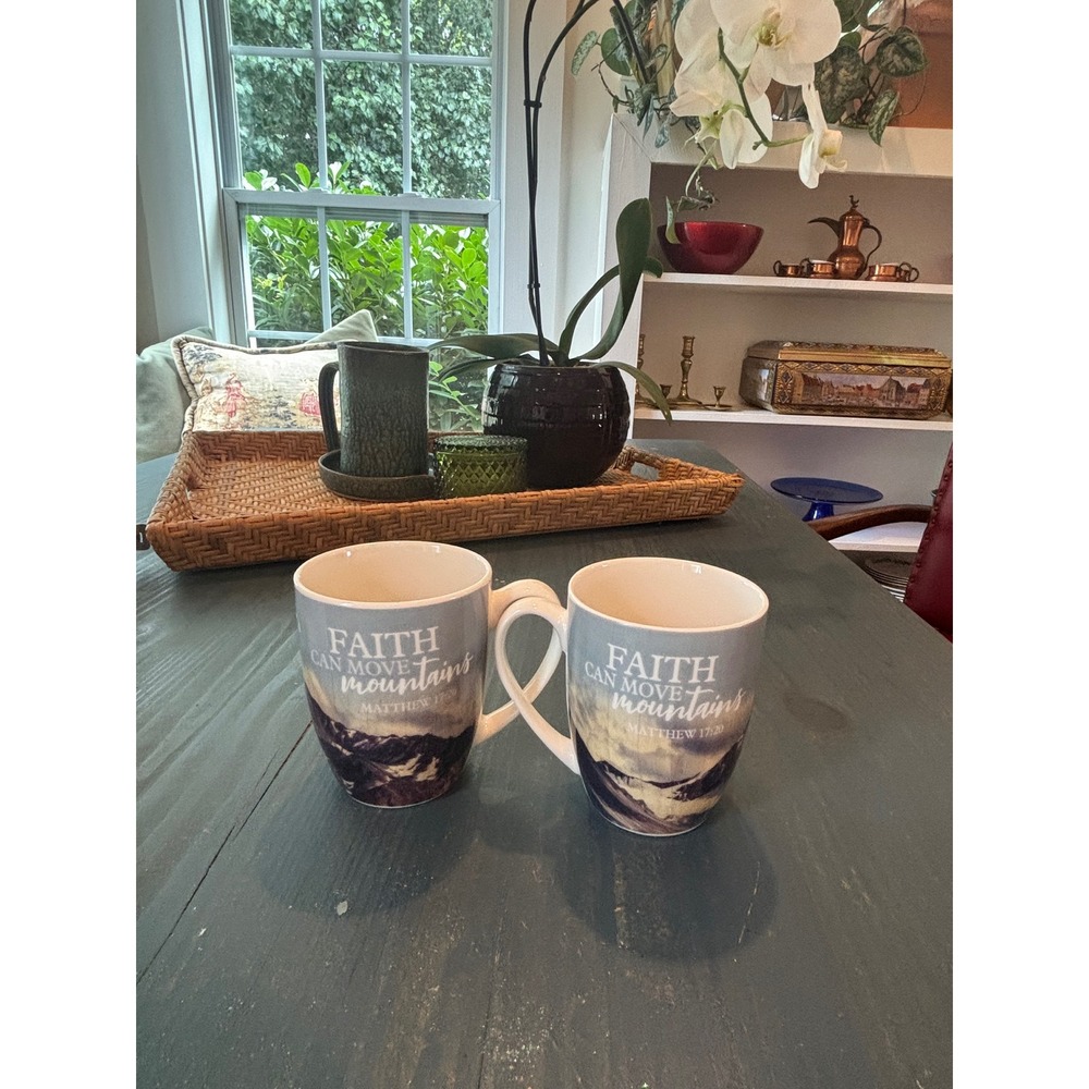 Faithfully Yours Matthew 17:20 Faith Can Move Mountains Coffee Mug Set of 2